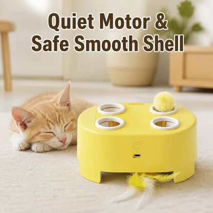 Automatic whack-a-mole cat toy in use during play