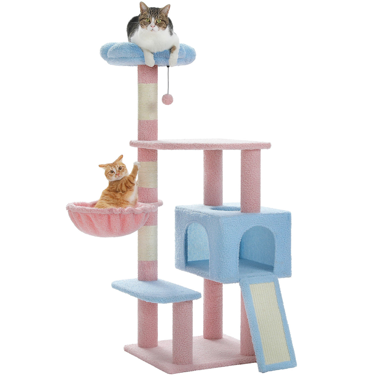 cat playing on flower cat tree