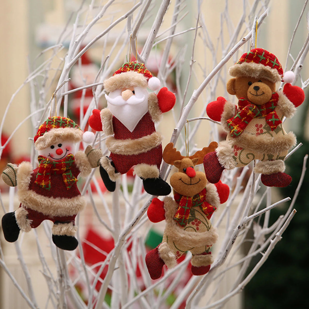 Fabric Christmas hanging ornaments Santa and snowman - image 6