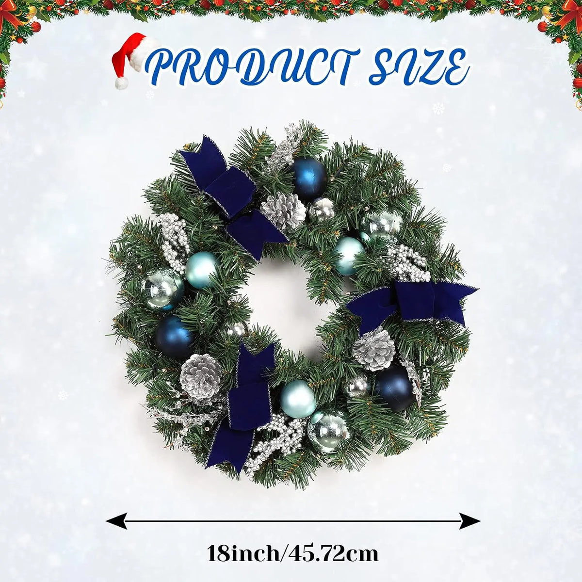 18 inch navy and silver Christmas wreath with LED lights - image 7