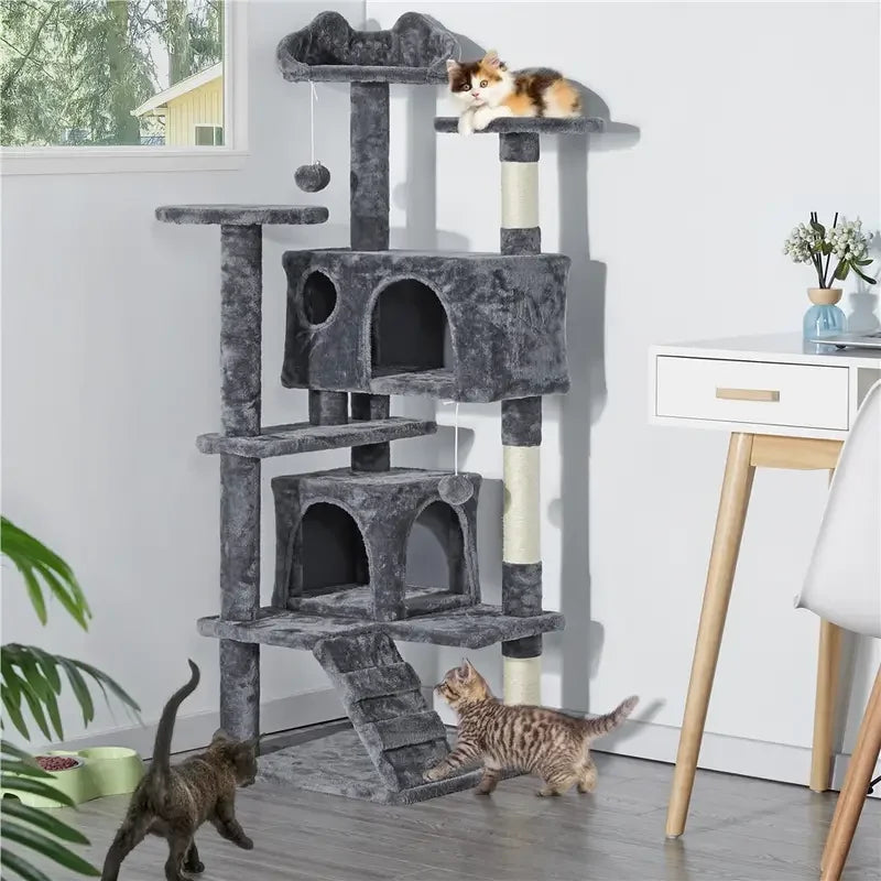 Corner cat tree with two cat condos