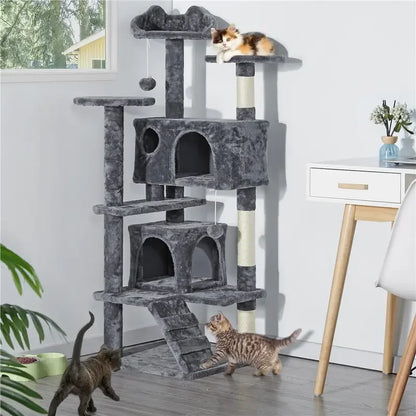 Corner cat tree with two cat condos