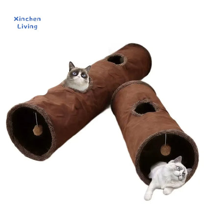 Foldable suede cat tunnel