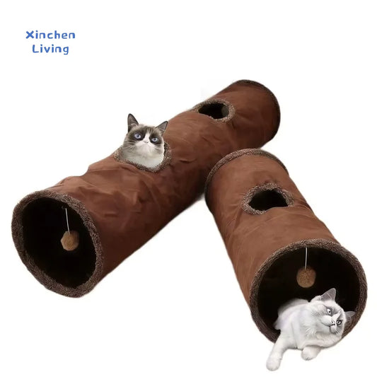 Foldable suede cat tunnel