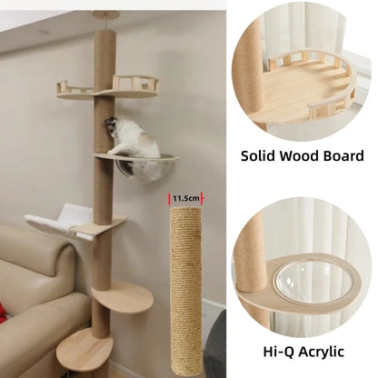 Floor to ceiling cat tree with sisal scratching posts