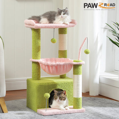 4-in-1 small cat tree, cat resting on top perch