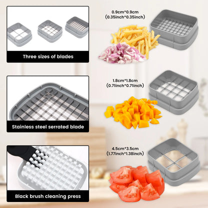 Clear container catching chopped vegetables
