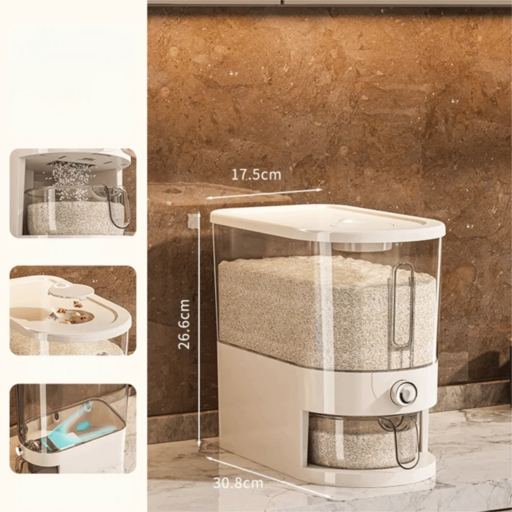Plastic rice storage dispenser for pantry organization