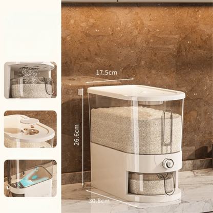 Plastic rice storage dispenser for pantry organization