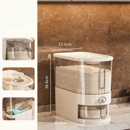 Plastic rice storage dispenser for pantry organization