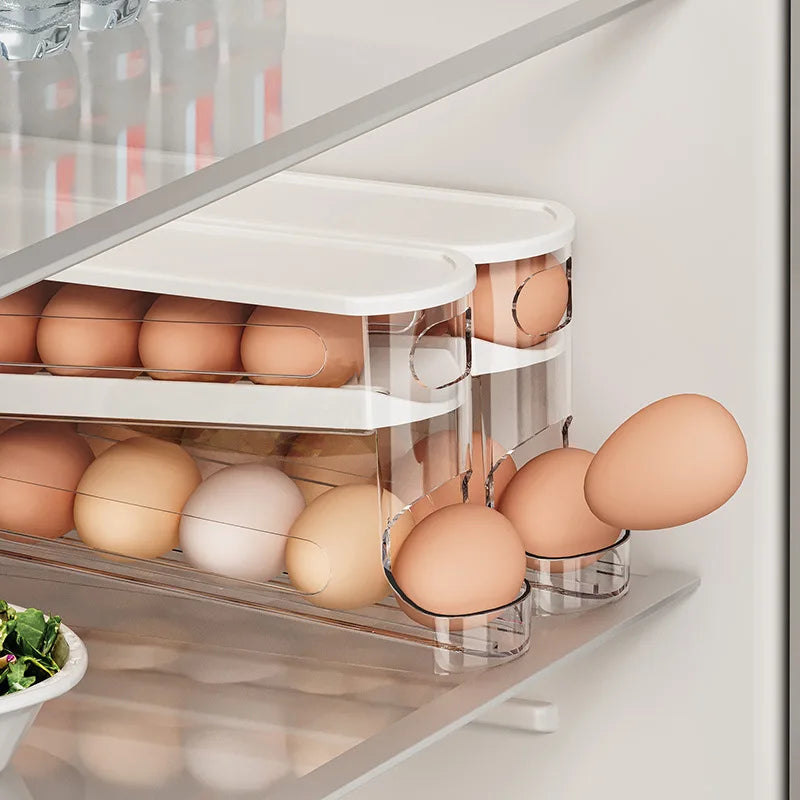 2-tier egg holder with auto-rolling design