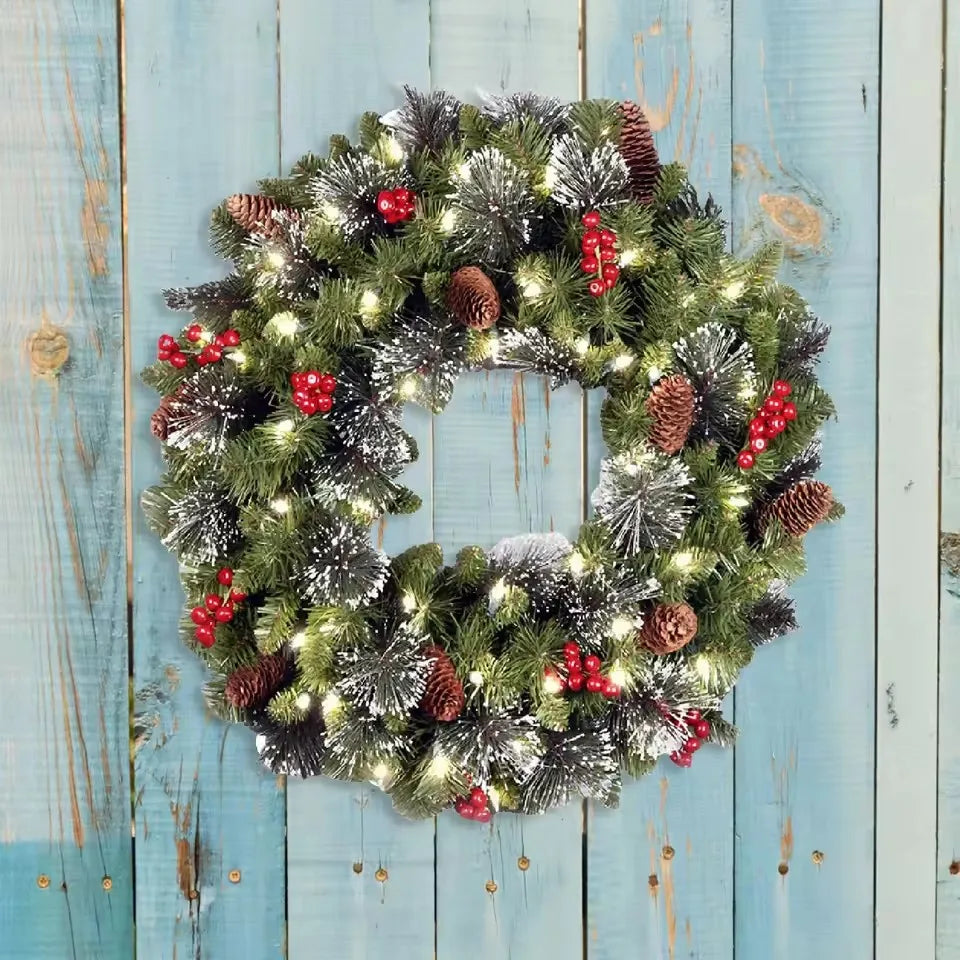 LED pinecone Christmas wreath with red berries - image 4