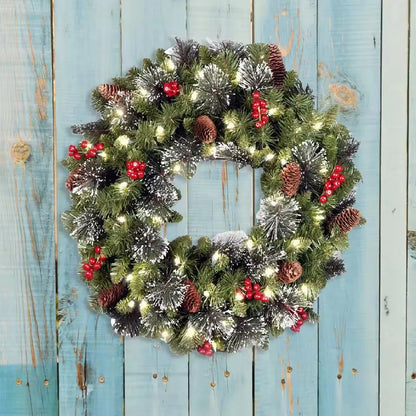 LED pinecone Christmas wreath with red berries - image 4
