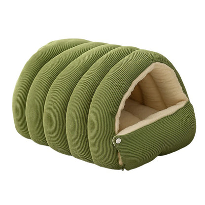 Green plush cat cave bed