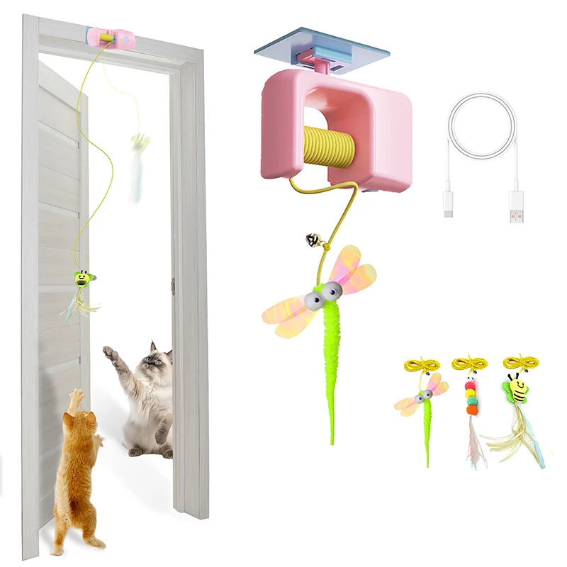 Hanging retractable string cat toy