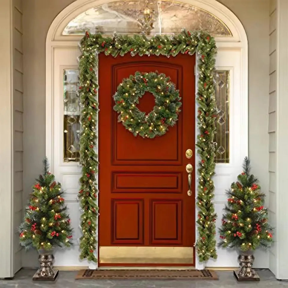 LED pinecone Christmas wreath with red berries - image 3