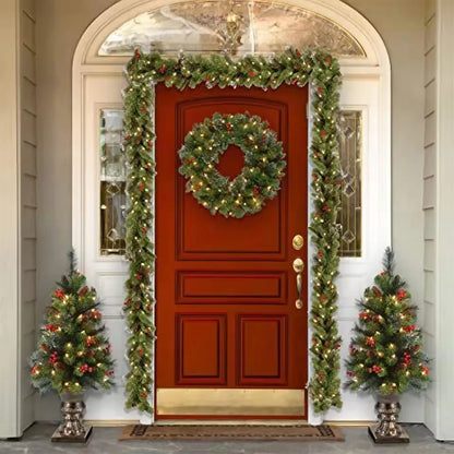 LED pinecone Christmas wreath with red berries - image 3