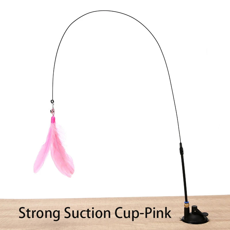 Suction cup cat feather wand side view