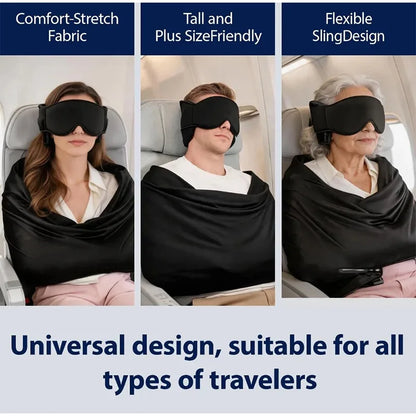 Traveler sleeping on plane with sleep support set