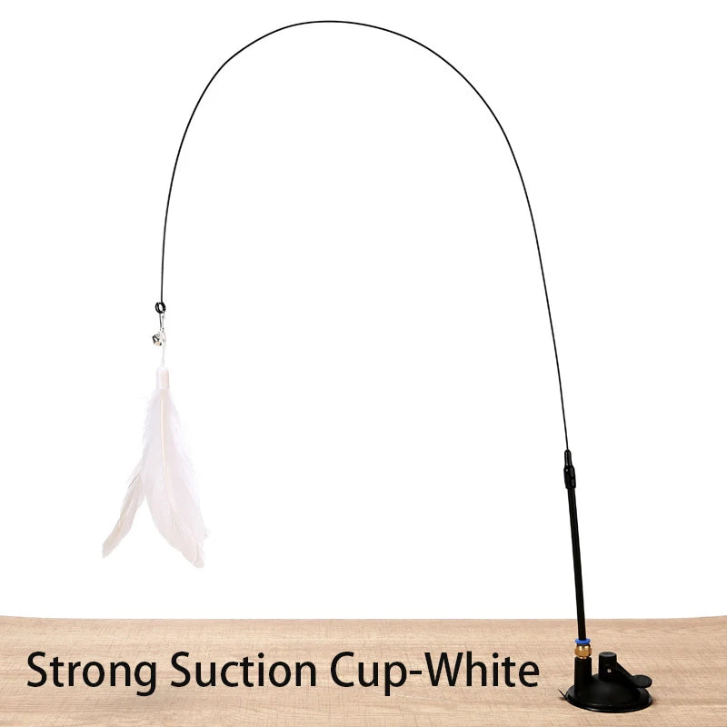 Suction cup cat feather wand with spare feathers