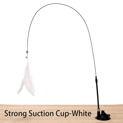 Suction cup cat feather wand with spare feathers