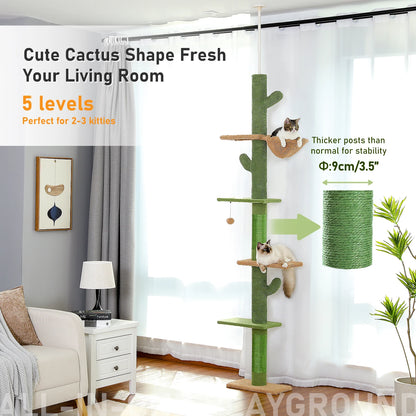 Floor to ceiling cactus cat tree with hammock