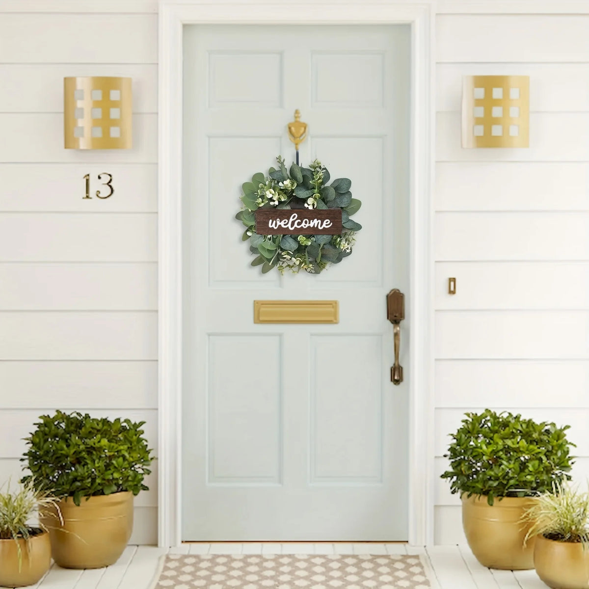 Eucalyptus welcome wreath with white berries and wooden Welcome sign - image 5