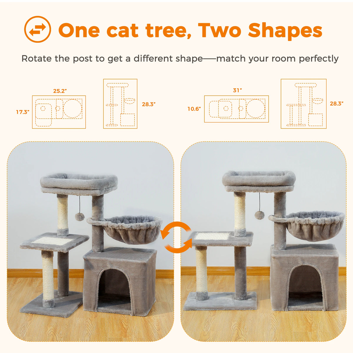 Small indoor cat tree with sisal scratching posts