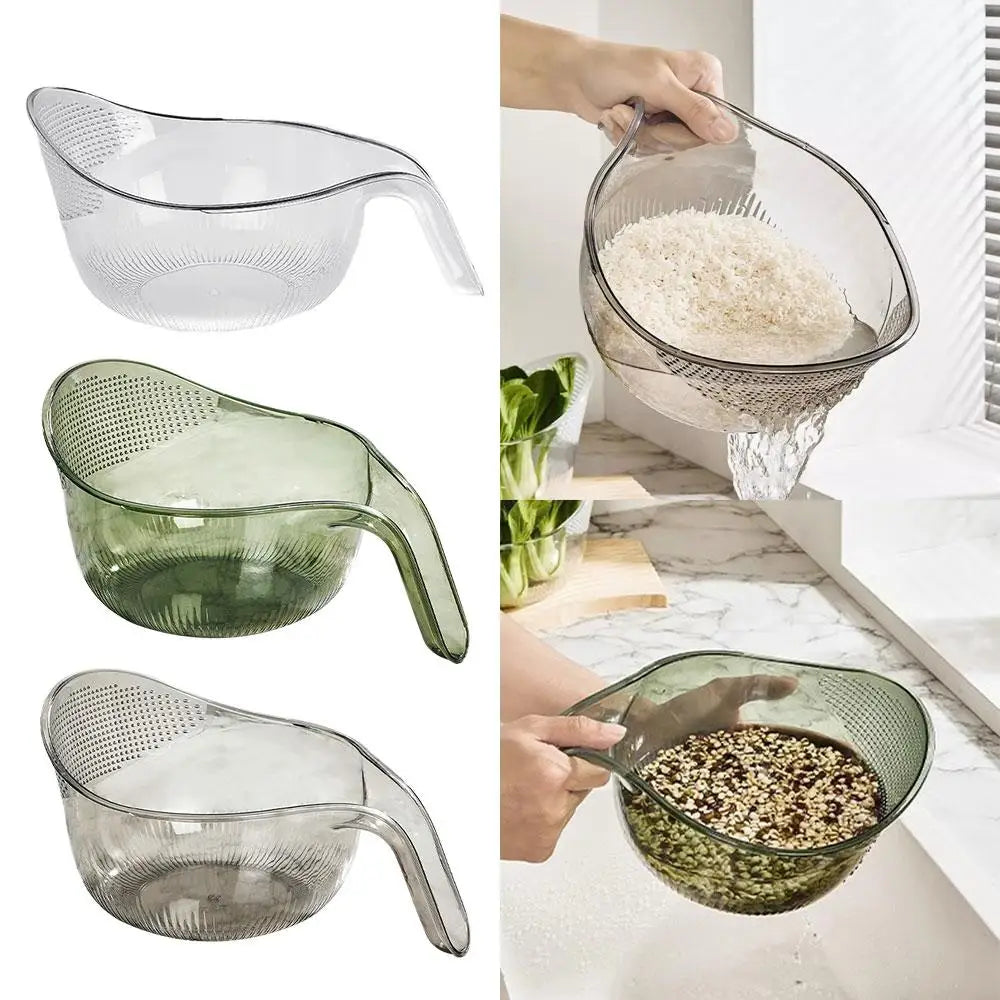 Rice washing bowl with side drainer