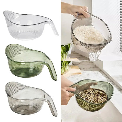 Rice washing bowl with side drainer
