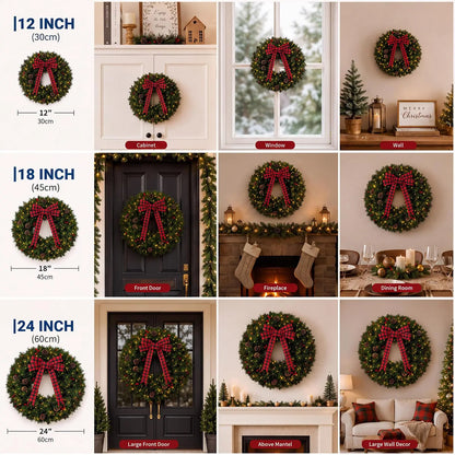 Pre-lit farmhouse Christmas wreath with plaid bow - image 7