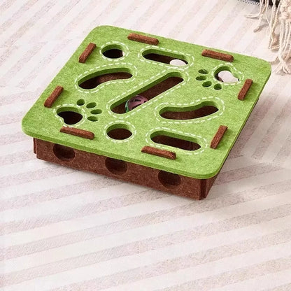 Felt cat puzzle box toy close-up detail