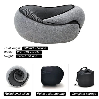 Traveler resting with snail neck pillow on airplane