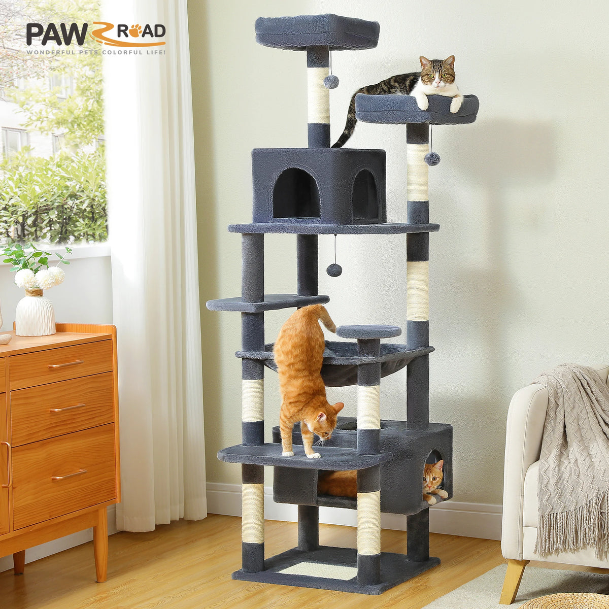 Large cat tree for big cats with condo and hammock