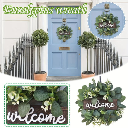 Eucalyptus welcome wreath with white berries and wooden Welcome sign - image 4