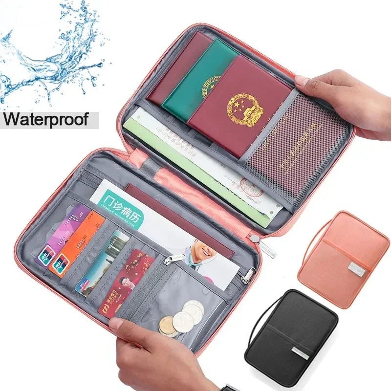 Waterproof family passport holder and travel document organizer