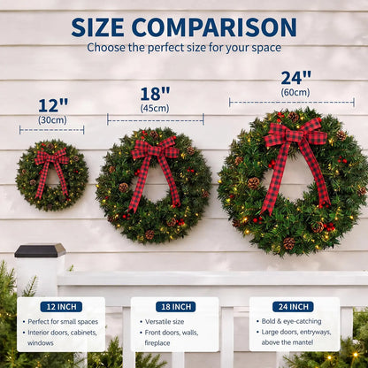 Pre-lit farmhouse Christmas wreath with plaid bow - image 6