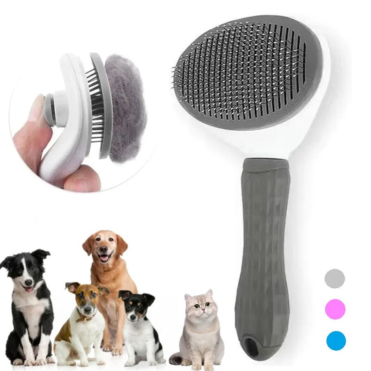 Self-cleaning slicker brush for cats and dogs