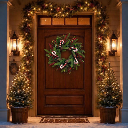 Candy cane Christmas wreath 20 inch with pinecones and red berries - image 4