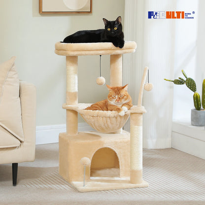 4-in-1 small cat tree with condo and hammock