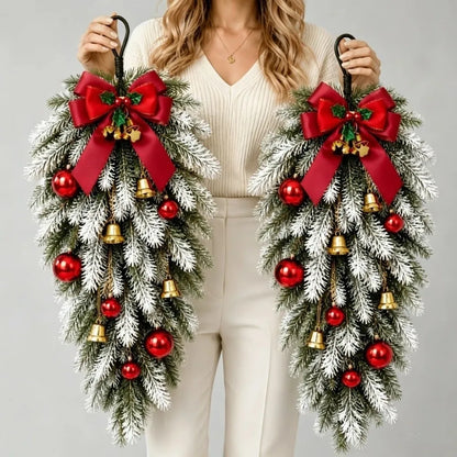 Norfolk pine Christmas swag set with red bow and gold bells - image 3