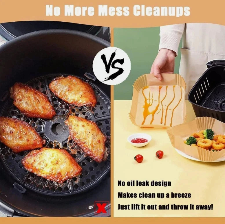 Square disposable air fryer liner with food
