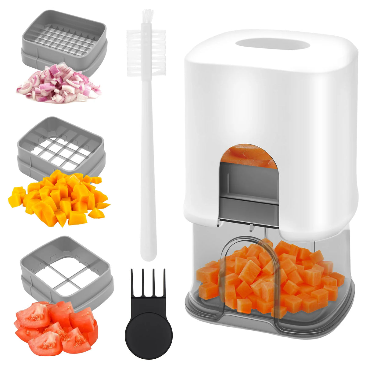 Vegetable chopper with container and 3 blades