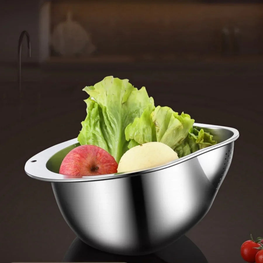 Silver rice washer colander bowl
