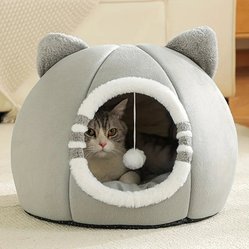 Deep sleep cat cave bed with soft mat