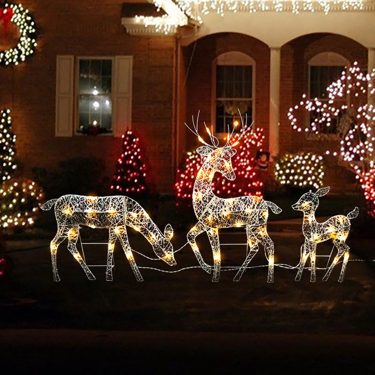 3 piece lighted Christmas reindeer family yard decor - image 2