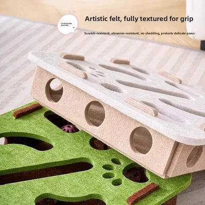 Felt cat puzzle box toy in use during play