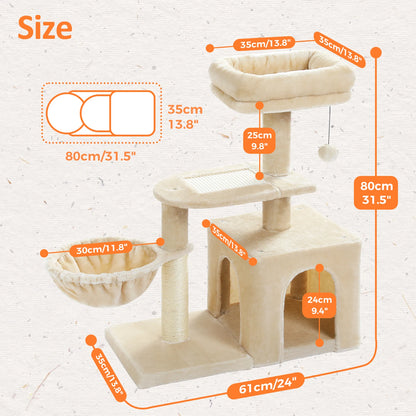 Small indoor cat tree sturdy base and anti-tip design
