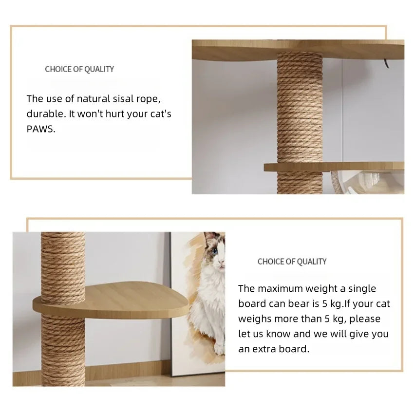 Floor to ceiling cat tree, cat resting on top perch