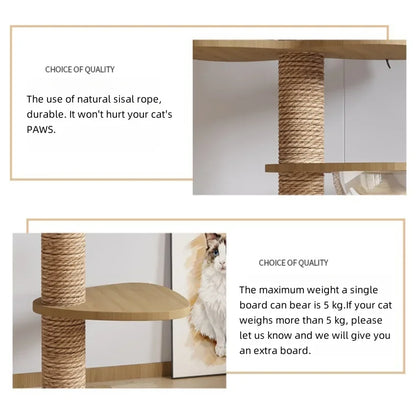 Floor to ceiling cat tree, cat resting on top perch